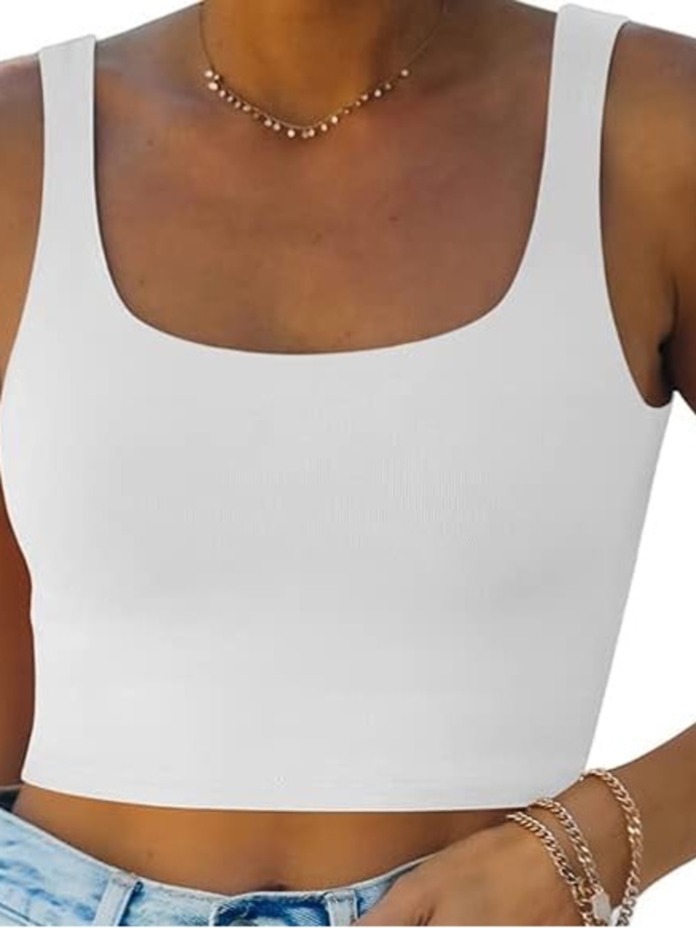 NWT SUNDAY SKIN White Sleeveless Straight Neck Crop Tank Top Size S